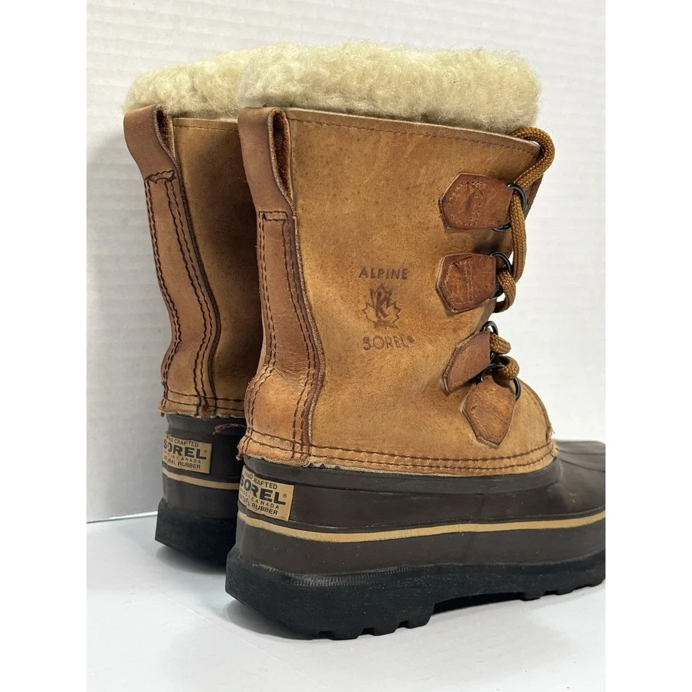 Sorel Caribou Alpine Boots Womens 6 Brown Leather Canada Duck Winter Snow